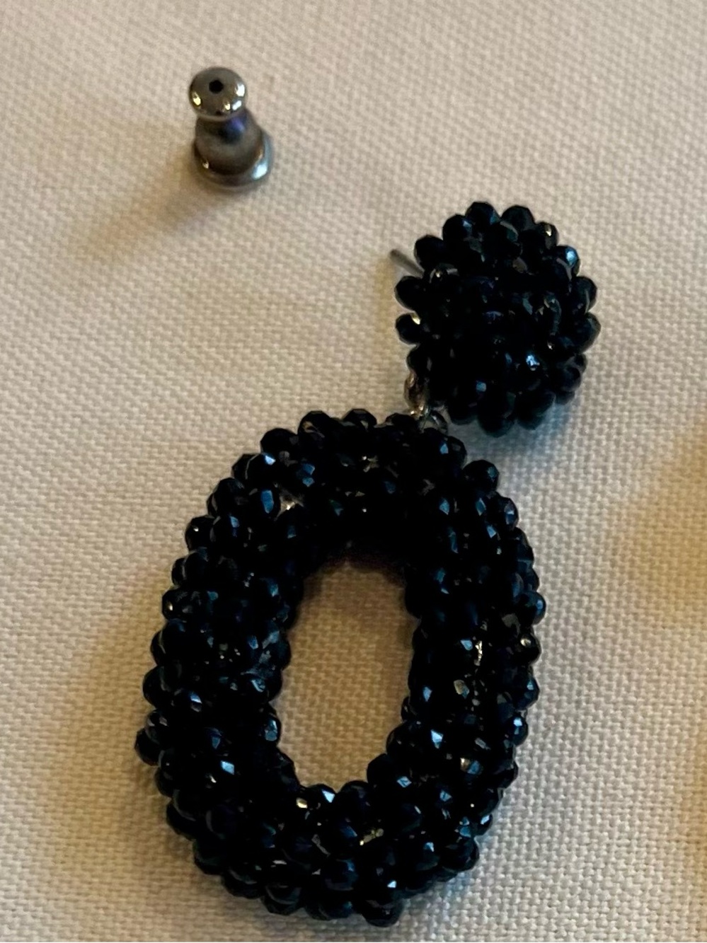 Vintage Black Beaded Hoop Drop Earrings - Women Jewelry - Picture 8 of 16